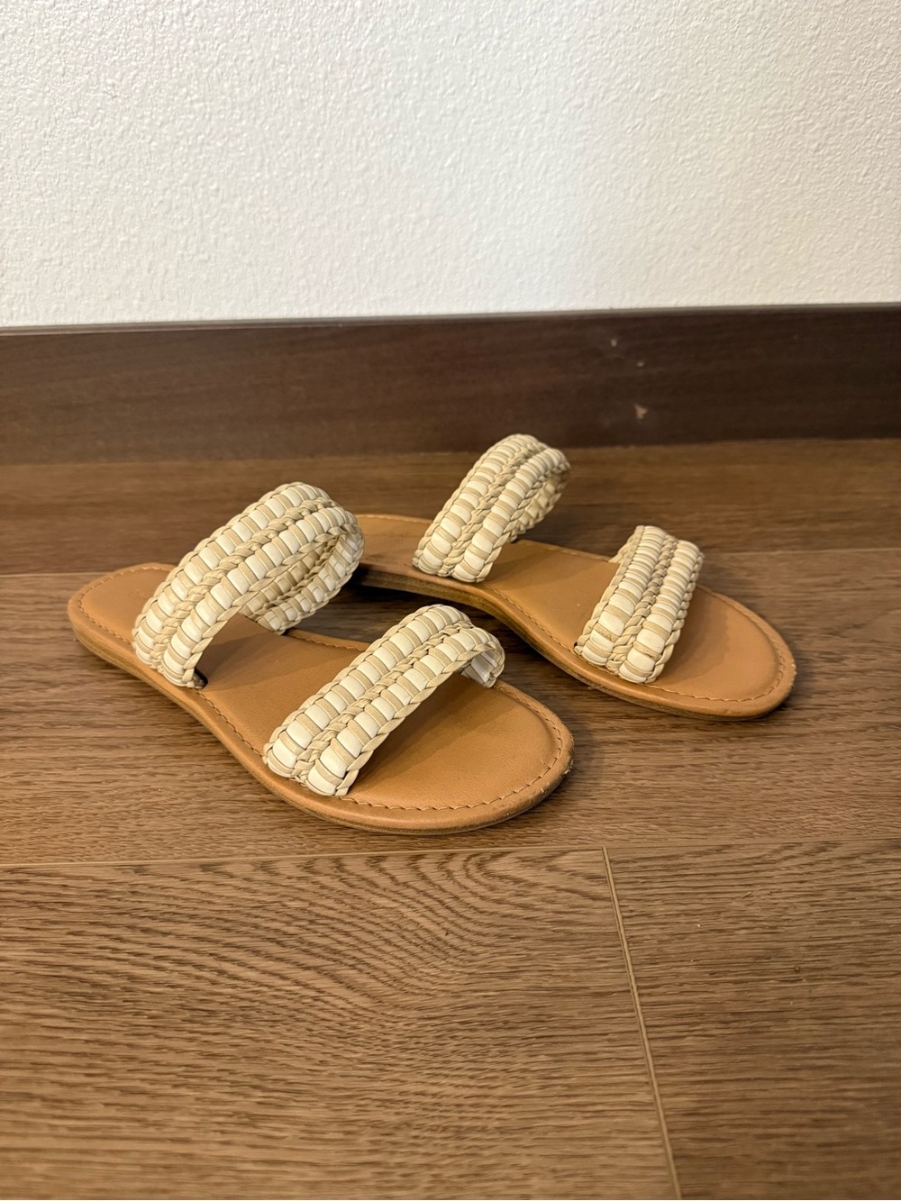 Universal Thread Cream Braided Double-Strap Slide Sandals